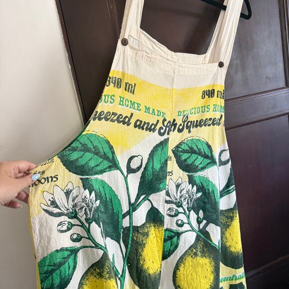 JUNK Vintage Sack | Flour Sack Wide Leg Crop Overalls Lemonade | Extra Large - Picture 3 of 10